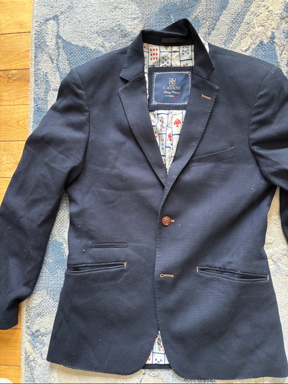 Navy Textured Sport Coat pit to pit 18 inches length 27 1/2 inches